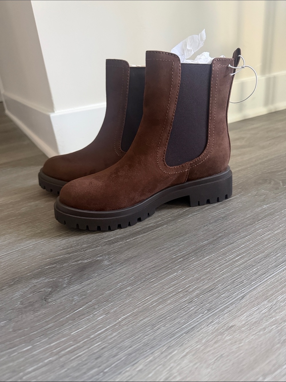 NWT - Old Navy Dark Brown Suede Chelsea Lug Ankle Boots